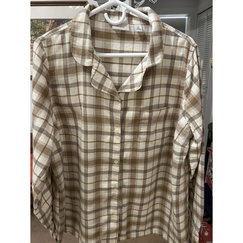 L.L.Bean Women's Scotch Plaid Flannel Shirt in a brown and white colorway